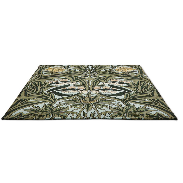 Hand-Tufted Green Floral Wool Rectangular Area Rug
