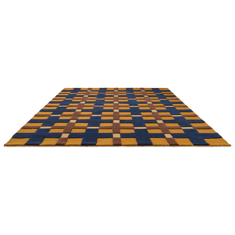 Large Blue and Brown Geometric Wool Handmade Rug