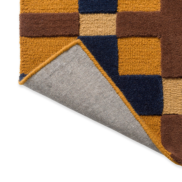 Large Blue and Brown Geometric Wool Handmade Rug