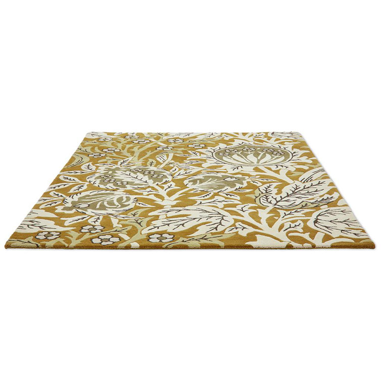 Gold and Beige Floral Hand Tufted Wool Area Rug