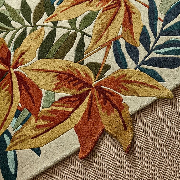 Green and Brown Floral Hand Tufted Wool Area Rug