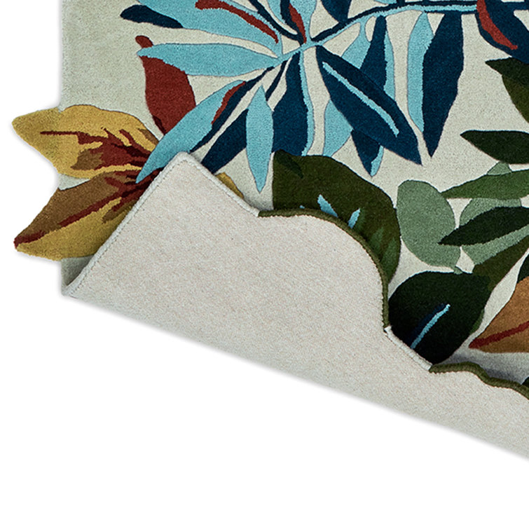 Green and Brown Floral Hand Tufted Wool Area Rug