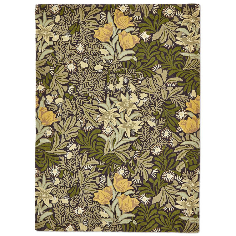 Green and Yellow Floral Hand Tufted Wool Area Rug