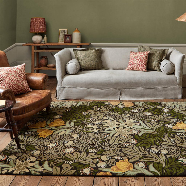 Green and Yellow Floral Hand Tufted Wool Area Rug