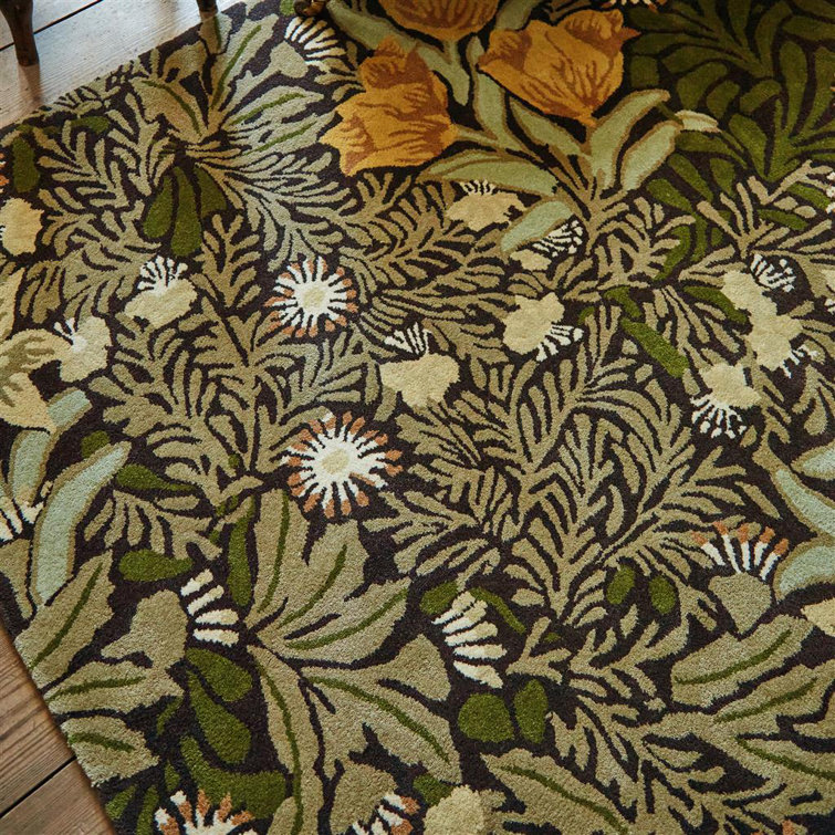 Green and Yellow Floral Hand Tufted Wool Area Rug
