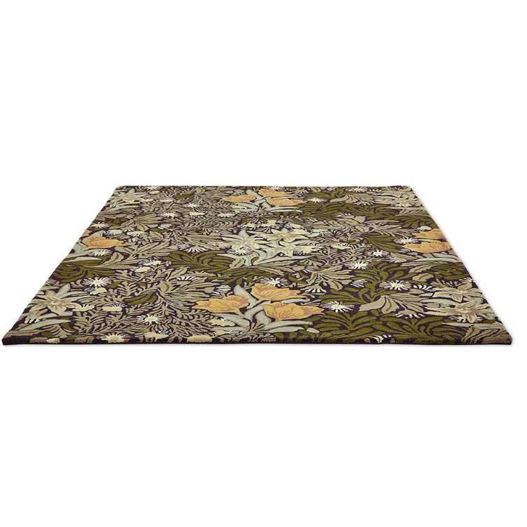 Green and Yellow Floral Hand Tufted Wool Area Rug