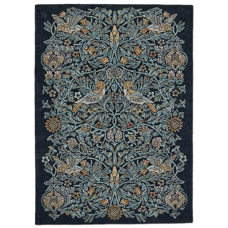 Blue Floral Hand Tufted Wool and Viscose Area Rug