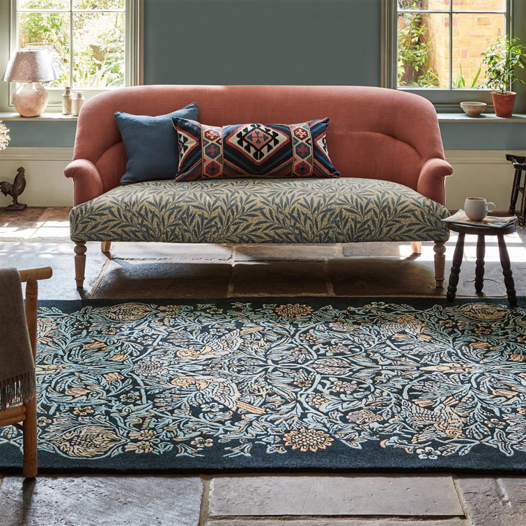Blue Floral Hand Tufted Wool and Viscose Area Rug