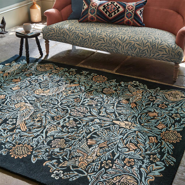 Blue Floral Hand Tufted Wool and Viscose Area Rug