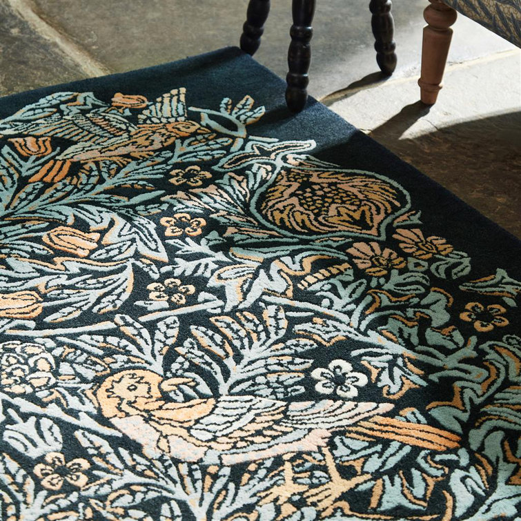 Blue Floral Hand Tufted Wool and Viscose Area Rug