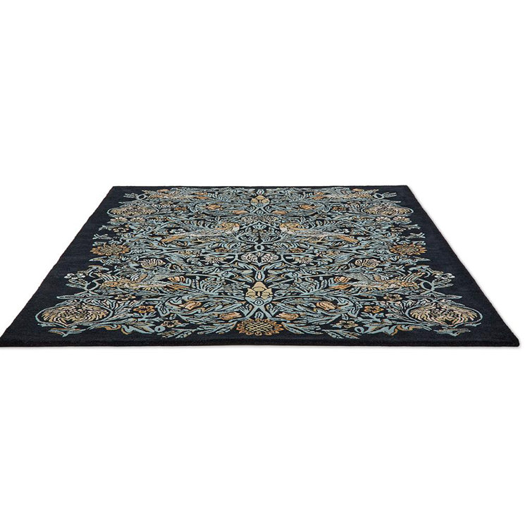 Blue Floral Hand Tufted Wool and Viscose Area Rug