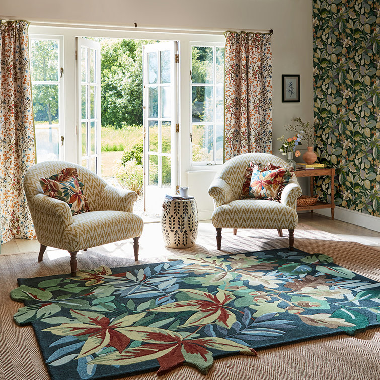Handmade Blue Floral Wool Tufted Rectangular Rug