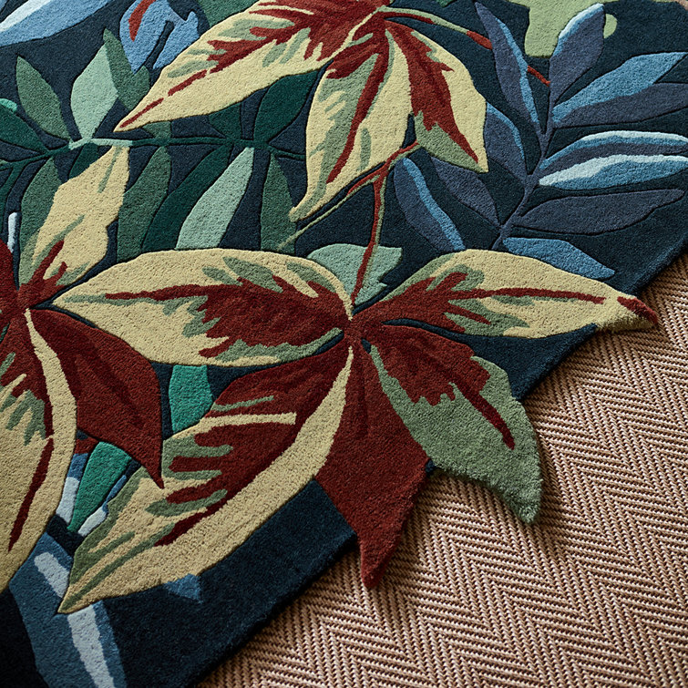 Handmade Blue Floral Wool Tufted Rectangular Rug