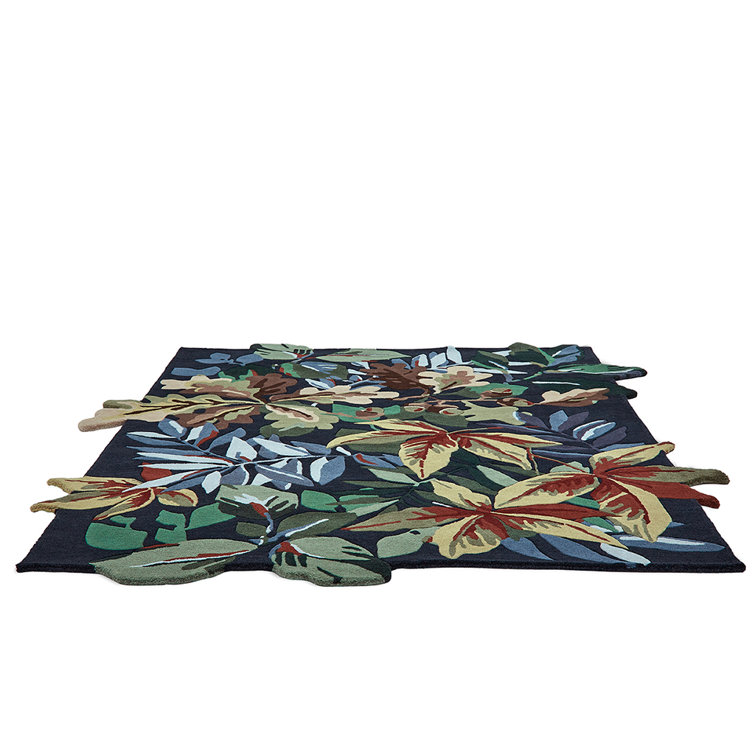 Handmade Blue Floral Wool Tufted Rectangular Rug