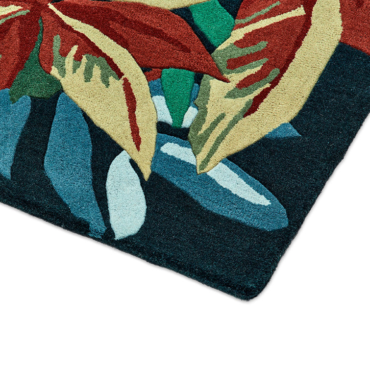 Handmade Blue Floral Wool Tufted Rectangular Rug