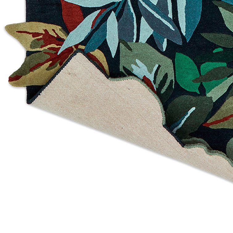 Handmade Blue Floral Wool Tufted Rectangular Rug