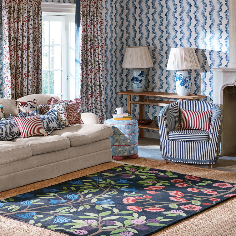 Indigo Blue Floral Hand Tufted Wool Rug