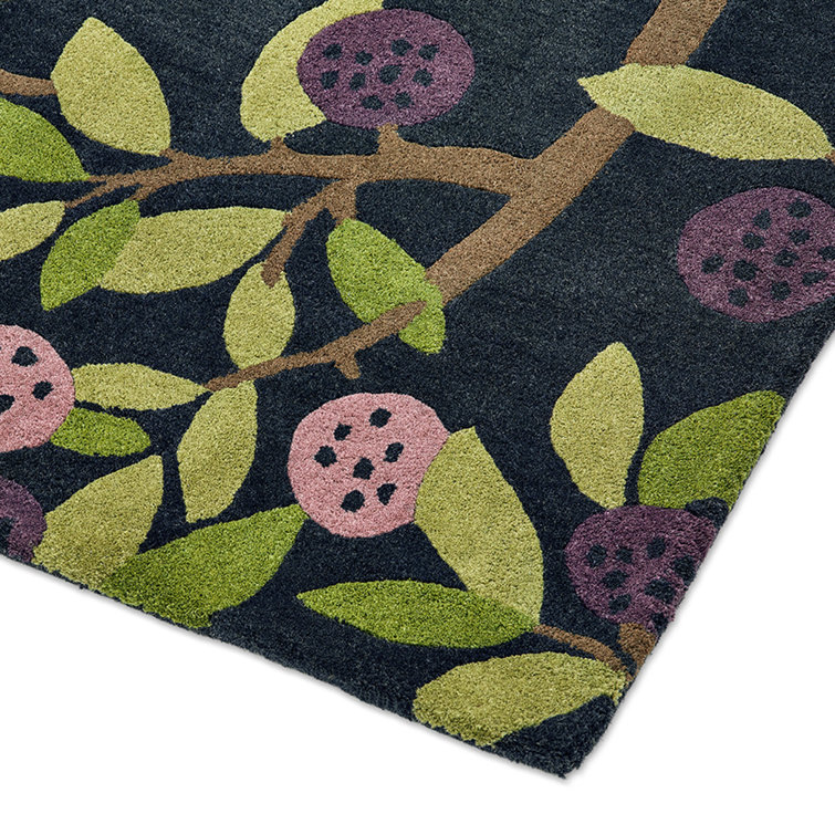 Indigo Blue Floral Hand Tufted Wool Rug