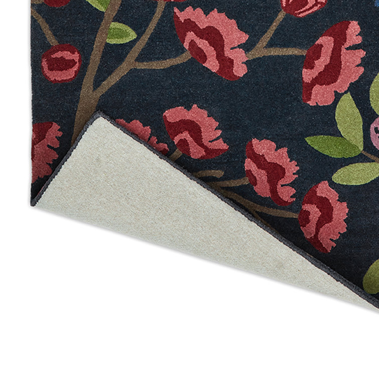 Indigo Blue Floral Hand Tufted Wool Rug