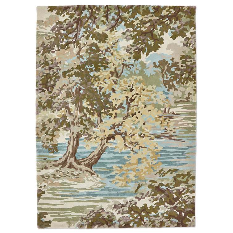 Handmade Olive Green and Beige Wool Rectangular Area Rug