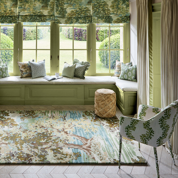Handmade Olive Green and Beige Wool Rectangular Area Rug