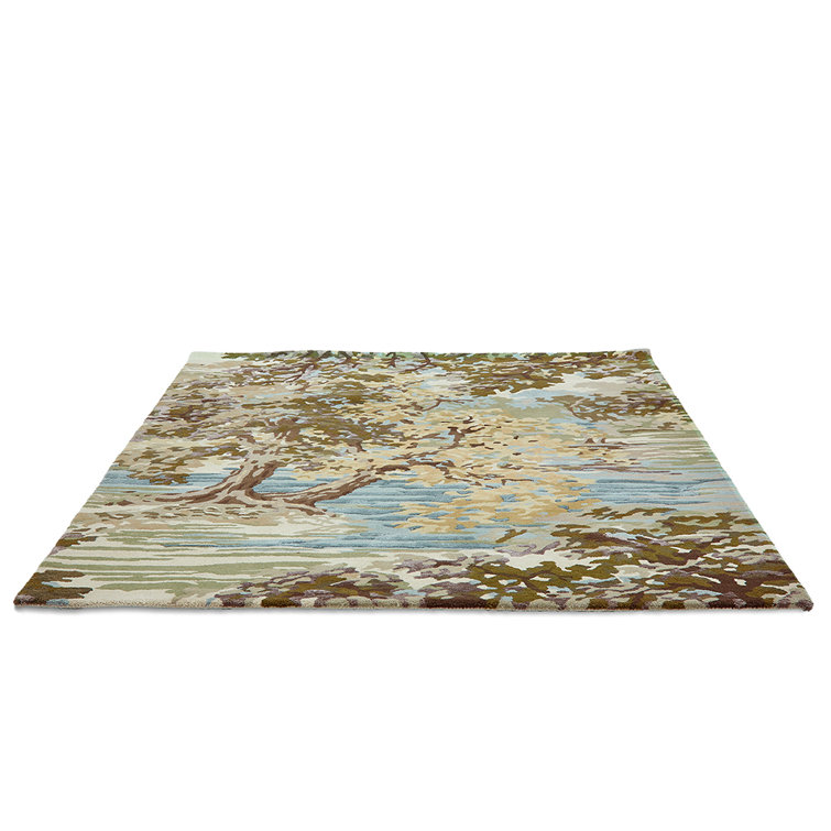 Handmade Olive Green and Beige Wool Rectangular Area Rug
