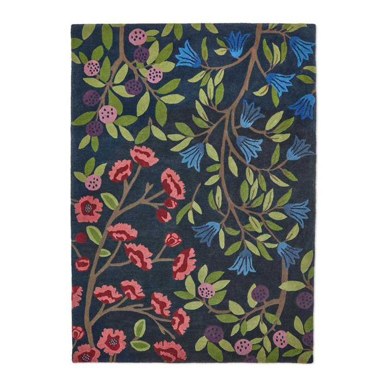 Indigo Blue Floral Hand Tufted Wool Rug