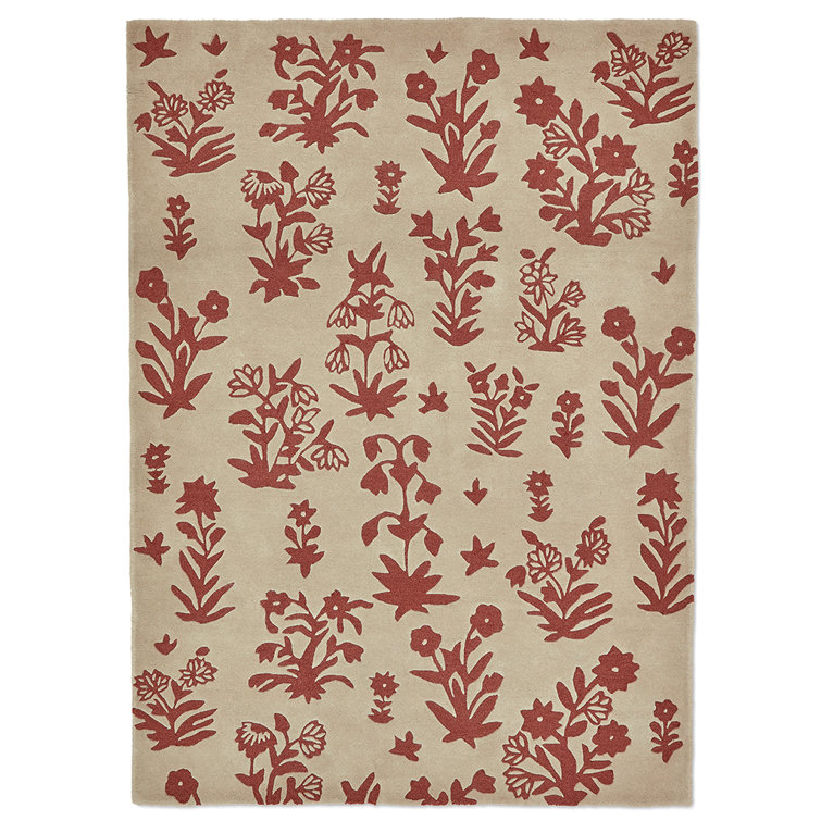 Hand Tufted Red Floral Wool Area Rug 5'7" x 7'10"