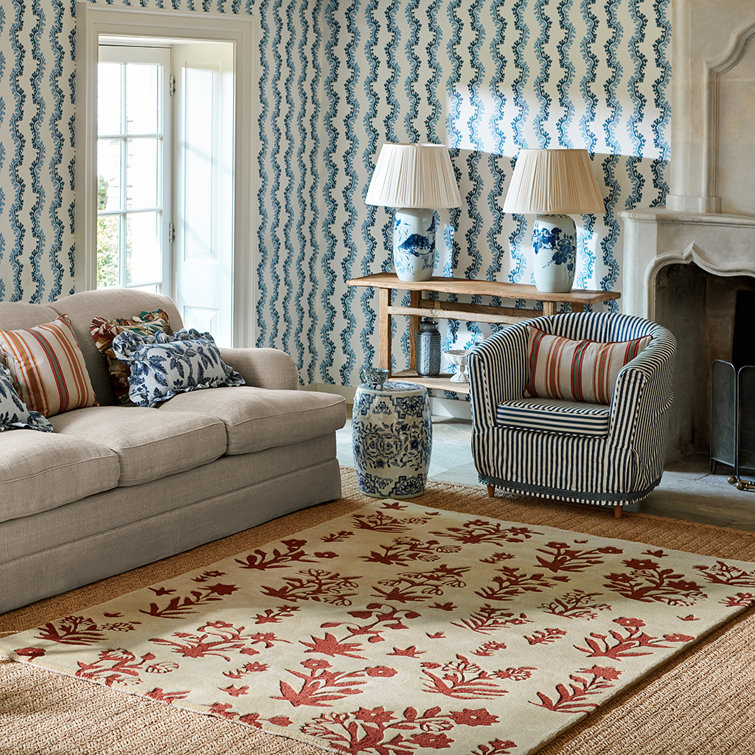Hand Tufted Red Floral Wool Area Rug 5'7" x 7'10"