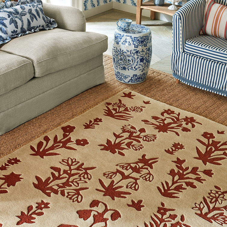 Hand Tufted Red Floral Wool Area Rug 5'7" x 7'10"