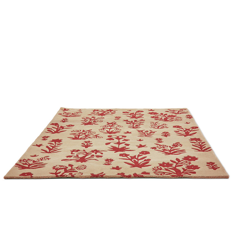 Hand Tufted Red Floral Wool Area Rug 5'7" x 7'10"