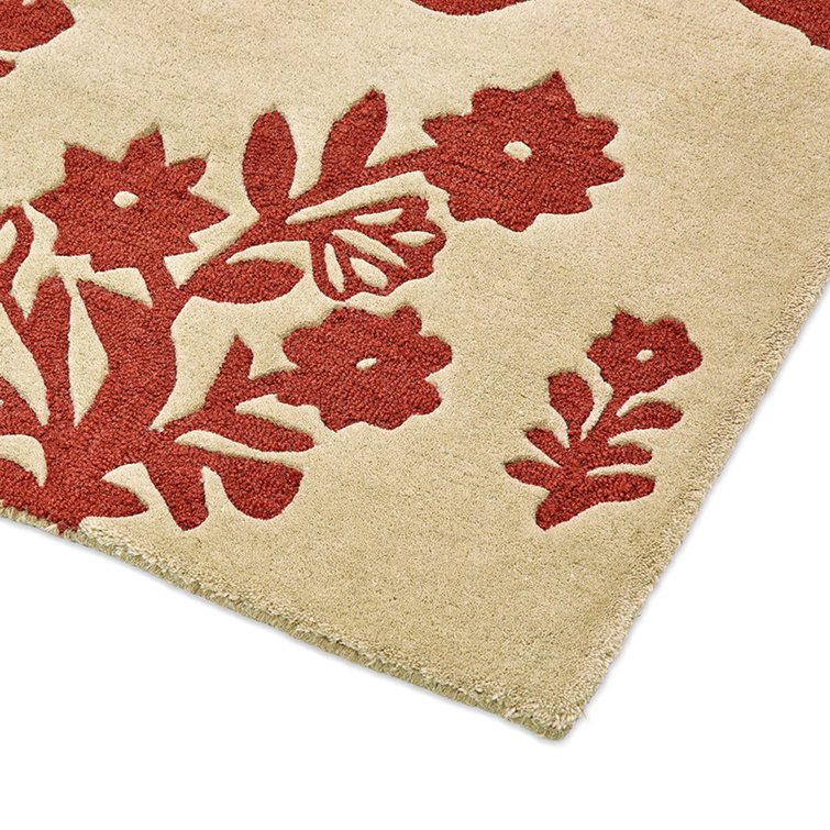 Hand Tufted Red Floral Wool Area Rug 5'7" x 7'10"