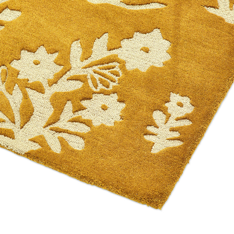 Handmade Gold Floral Wool Area Rug 5'6" x 7'9"