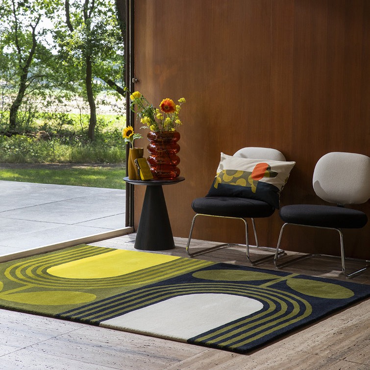 Black and Green Floral Hand Tufted Wool Area Rug