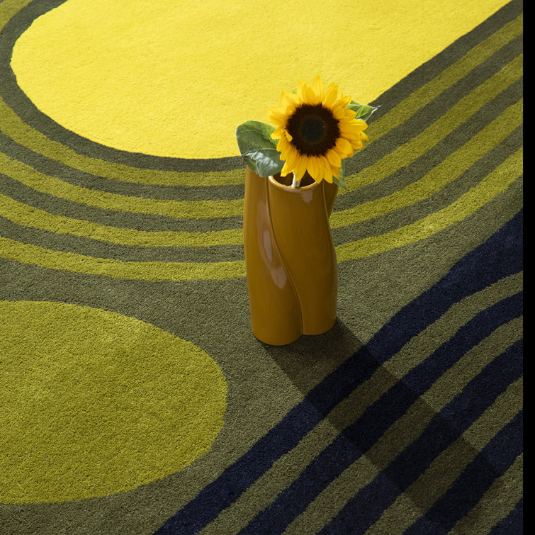 Black and Green Floral Hand Tufted Wool Area Rug