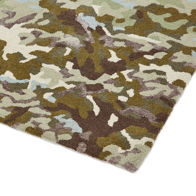 Handmade Olive Green and Beige Wool Rectangular Area Rug