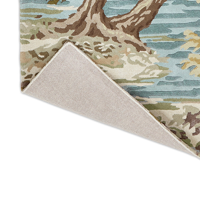 Handmade Olive Green and Beige Wool Rectangular Area Rug
