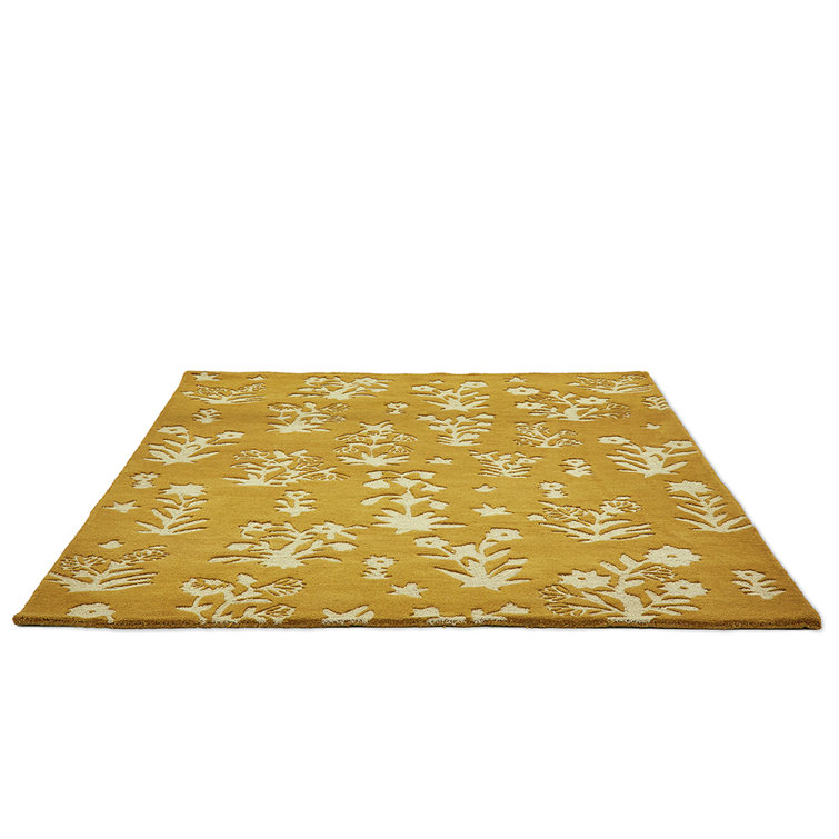 Handmade Gold Floral Wool Area Rug 5'6" x 7'9"