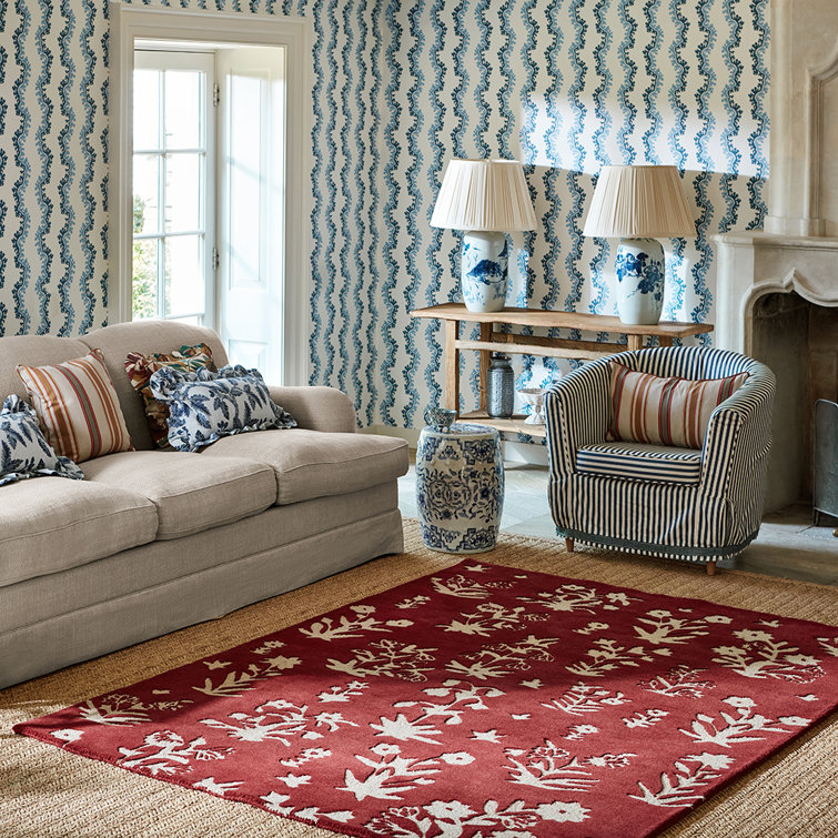 Hand Tufted Red Floral Wool Rectangular Area Rug
