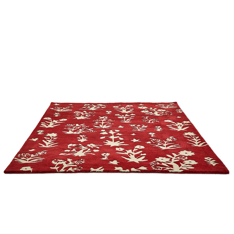 Hand Tufted Red Floral Wool Rectangular Area Rug