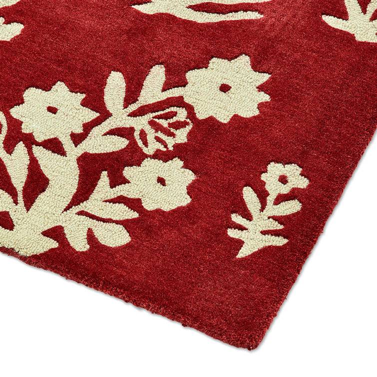 Hand Tufted Red Floral Wool Rectangular Area Rug