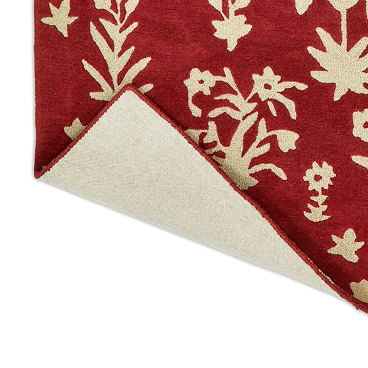 Hand Tufted Red Floral Wool Rectangular Area Rug