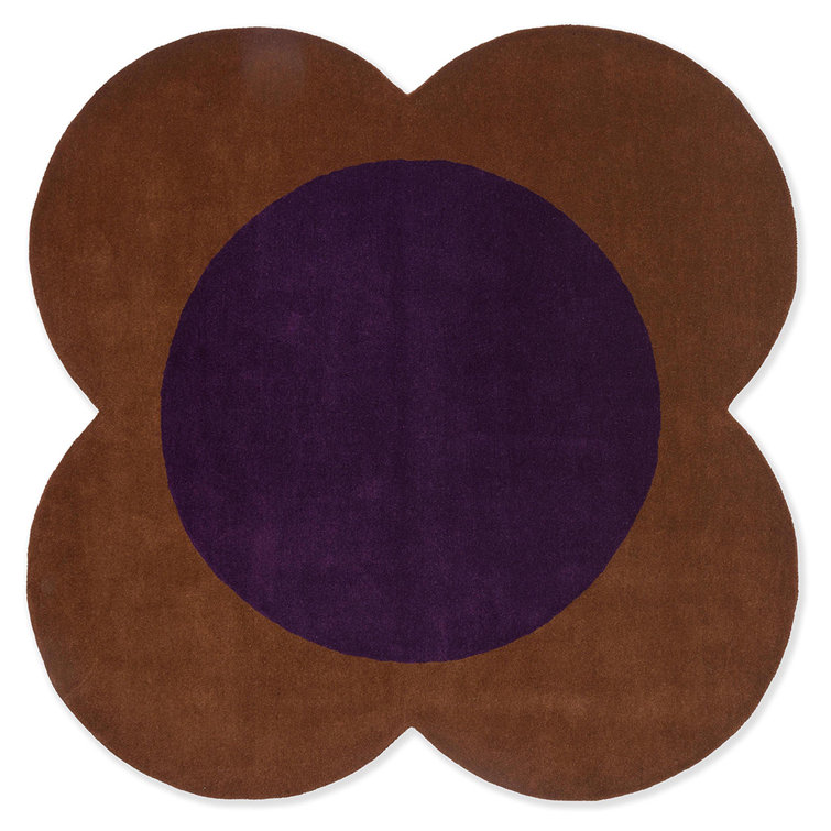 Handmade Round Brown and Purple Wool Area Rug