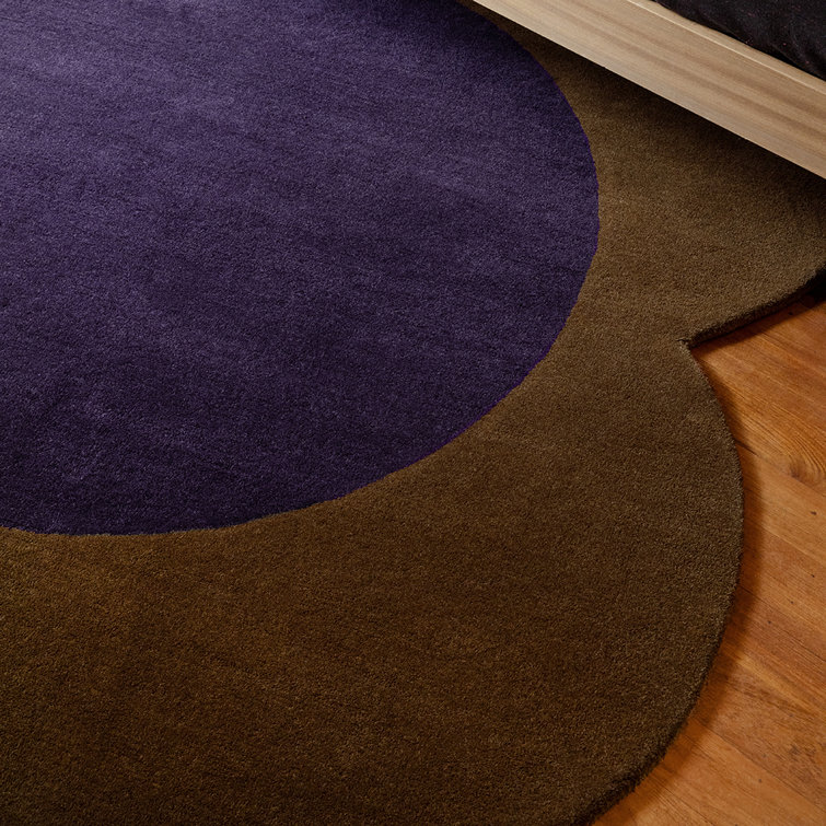 Handmade Round Brown and Purple Wool Area Rug