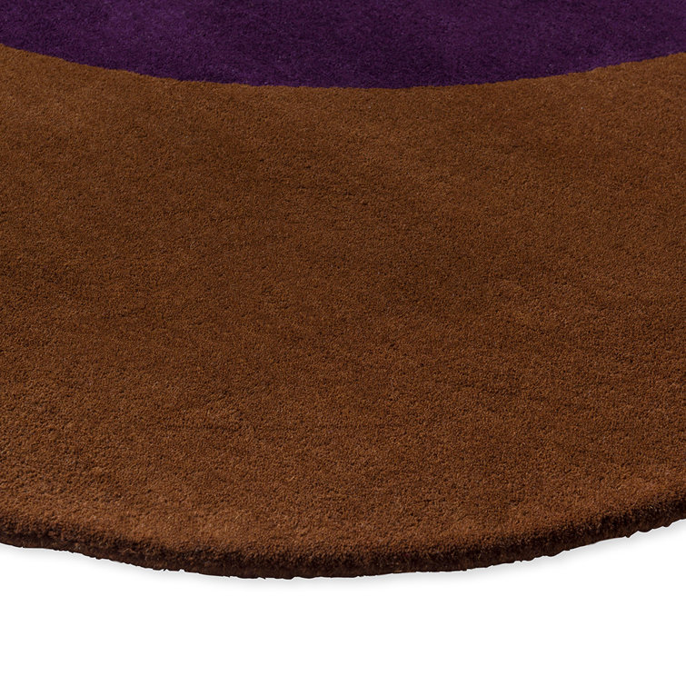 Handmade Round Brown and Purple Wool Area Rug