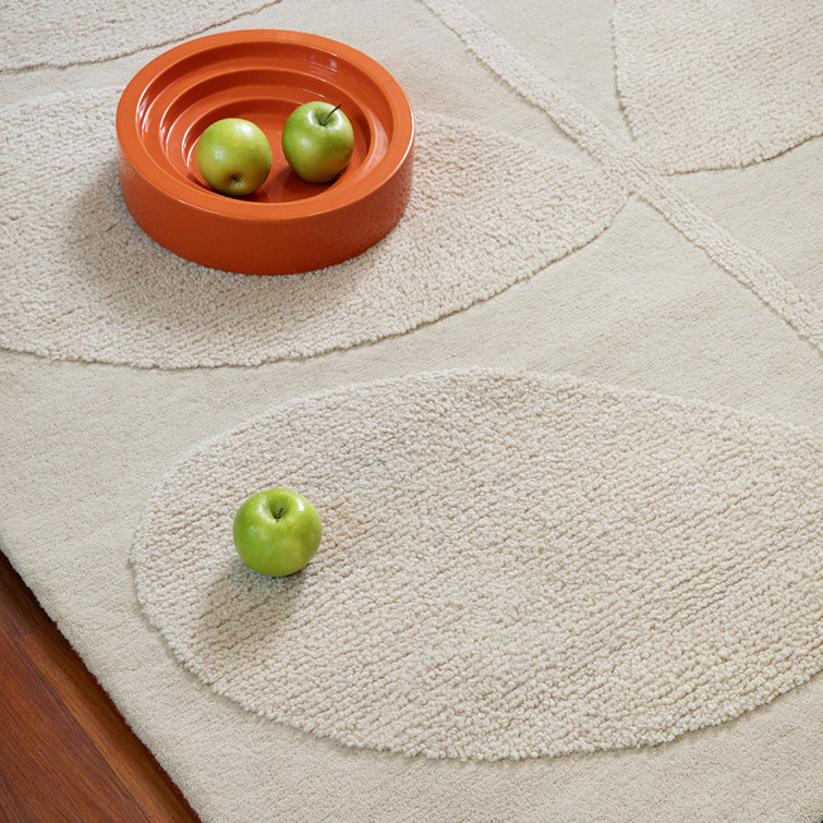 Handmade Beige Floral Wool Rectangular Area Rug