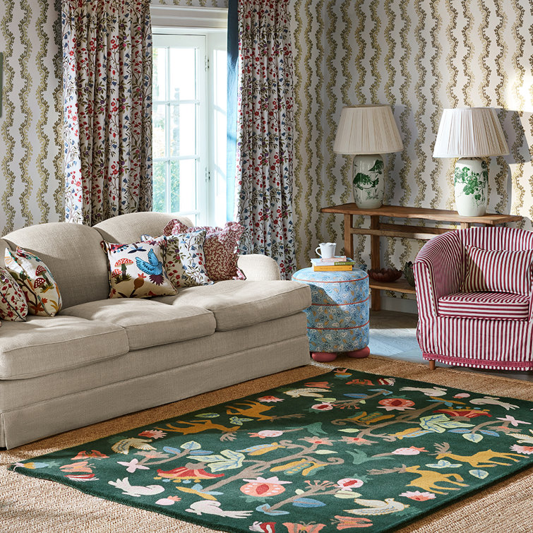 Hand-Tufted Green Wool Area Rug with Whimsical Forest Design