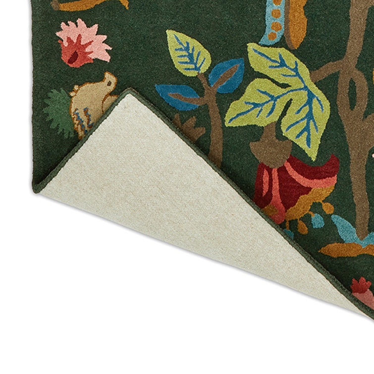 Hand-Tufted Green Wool Area Rug with Whimsical Forest Design