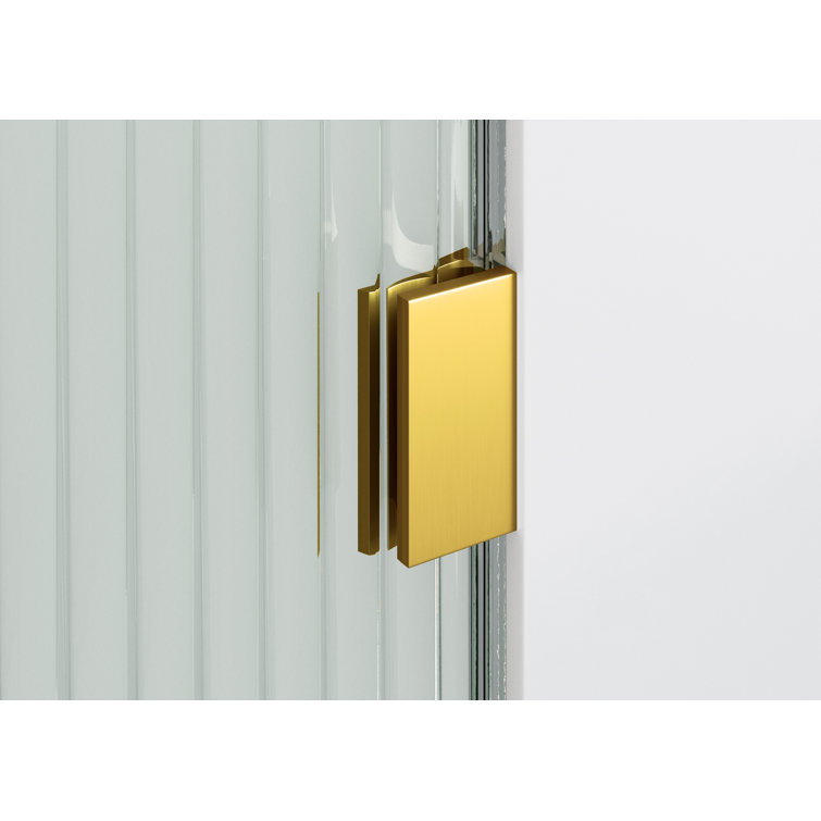 Maven 32" x 86.75" Frameless Arched Fluted Glass Shower Panel with Satin Brass Hardware
