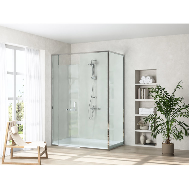 White Acrylic 60'' x 34'' Non-Slip Shower Base with Center Drain
